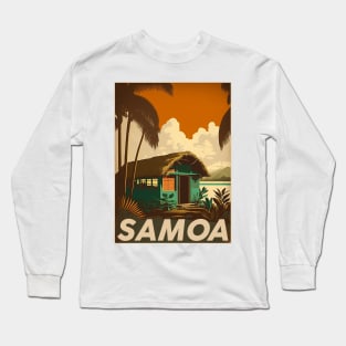 Samoa Hut Vintage Travel Art Poster Long Sleeve T-Shirt